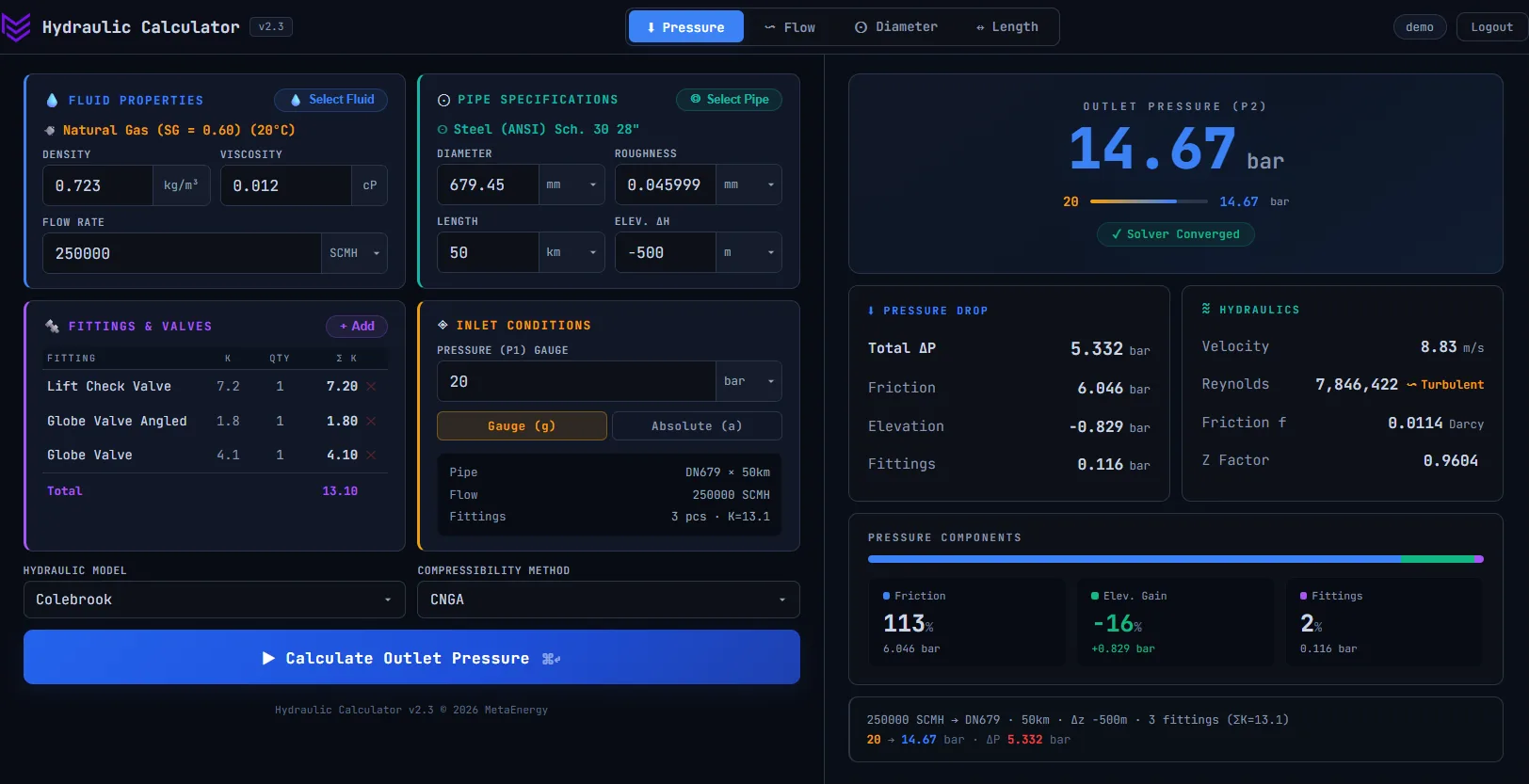 MetaCalc — Hydraulic Pipeline Calculator